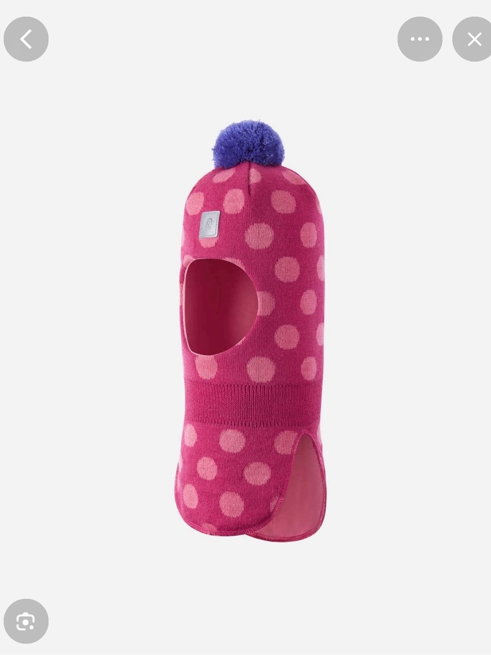 Reima Kids Pink Polka Dot Balaclava with Purple Pom — Cozy Winter Hat 3-4 years